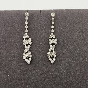 Silver Tone Crystal Helix Dangle Drop Earrings Sparkle Evening Glam Dressy Gem